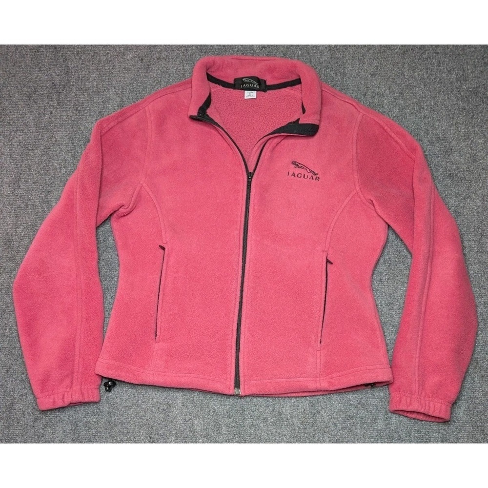 Jaguar Motors Women's Size Medium Fleece Zip Up Jacket Pink Embroidered Fitted